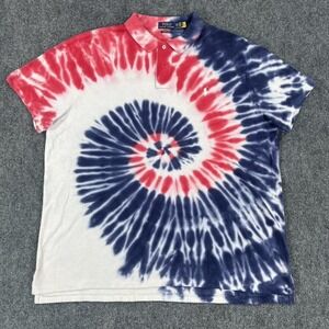 Polo Ralph Lauren Polo Shirt Mens 2XL Red Blue Tie Dye Spiral Custom Slim Fit